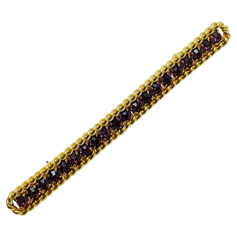 Vintage NAPIER signed gold tone amethyst crystals designer brooch